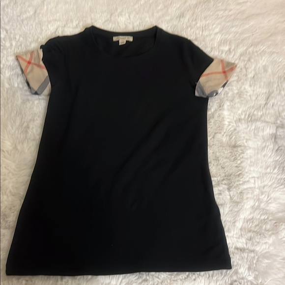 Burberry Tops - Authentic Burberry Cotton round-collar checked cuff T-shirt